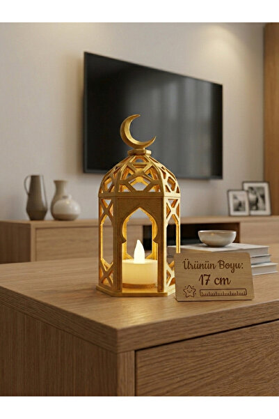 RubaTrend Gold Fener Dekoratif Led Işıklı Hediyelik Ramazan Feneri
