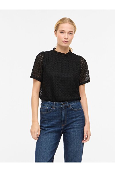 VILA Oberteil mit kurzen Ärmeln VIMOKA Stehkragen