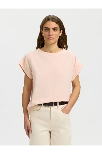 SELECTED Oberteil mit kurzen Ärmeln Baumwoll