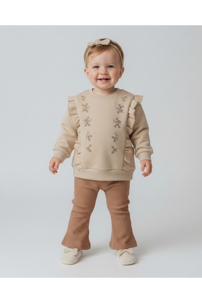 VEGAMOD Festive Baby Girl 2-Piece Seasonal Flower Embroidered Tights with Ruf...