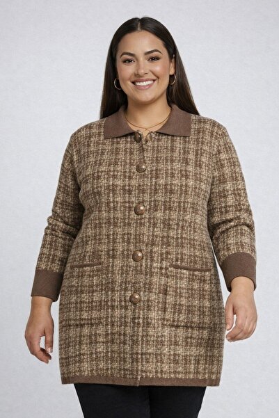 By Saygı Women's Front Button Double Pocketed Patterned Glittery Plus Size Ca...