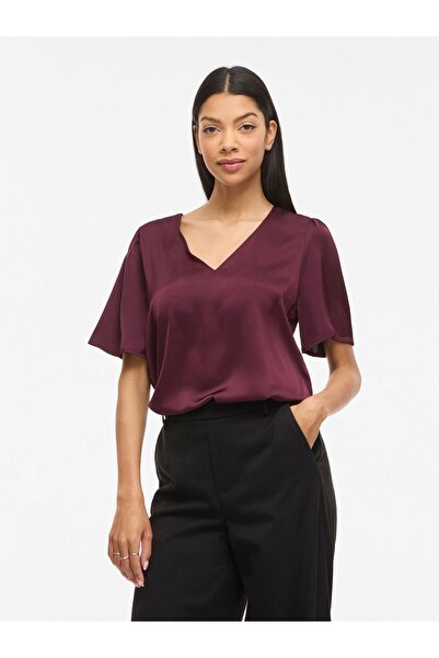 VILA Oberteil mit kurzen Ärmeln VIENNA RAVENNA V-Ausschnitt