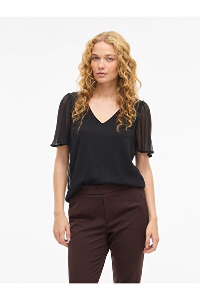 VILA Oberteil mit kurzen Ärmeln VIFALIA V-Ausschnitt