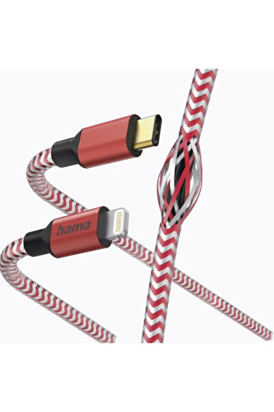 Hama Reflective data cable, USB-C - Lightning, 1.5 m (Red/White)