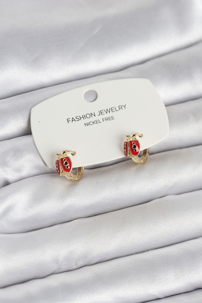 Inure Jewelry Ladybug Model Gold Color Brass Children's Earrings