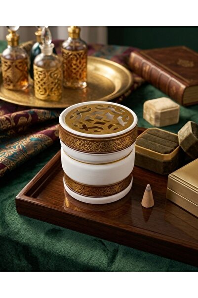 ABABEY 12 white incense burners decorated with gold patterns inspired by Arab...