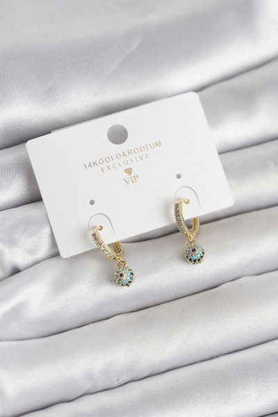 Inure Jewelry Minimal Nazarlı Model Gold Color Zircon Stone Women's Earrings