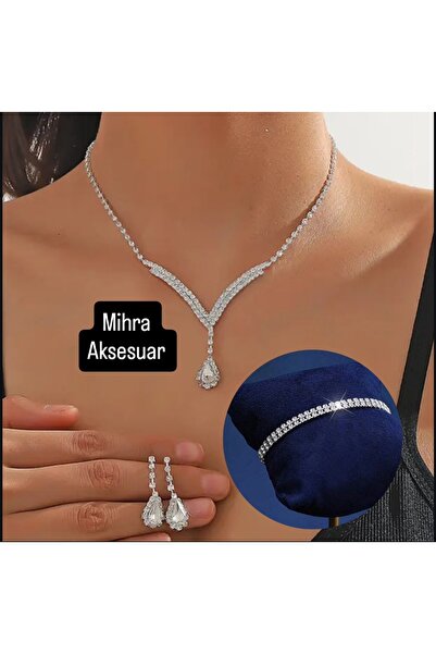Mihra Aksesuar White Drop Stone Hürrem Sultan Jewelry Set Gift Jewelry Set