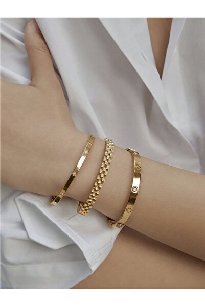 VEYA Women's gold-plated bracelet set with an elegant chain design (3 pieces)