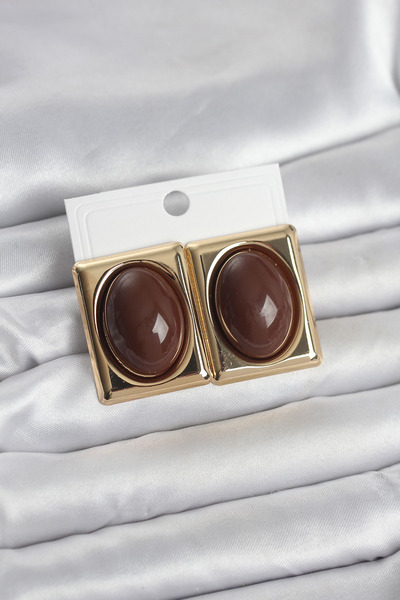 Inure Jewelry Brown Square Model Vintage Gold Color Women's Earrings