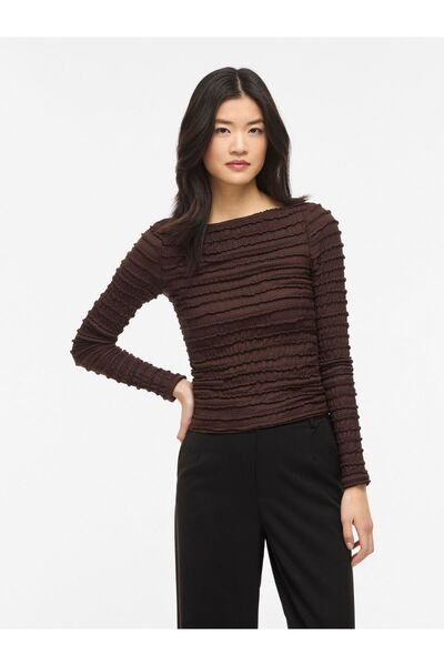 VILA Oberteil mit langen Ärmeln VILISABETH U-Boot-Ausschnitt