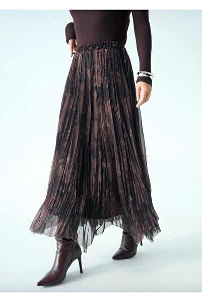 SONGÜLBERİK Women's Chiffon Textured Ethnic Patterned Maxi Skirt