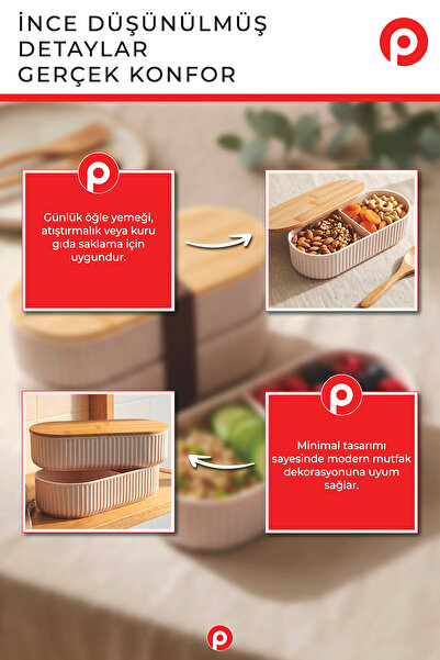 Pazarika Bölmeli Sefer Tası - 2 Katlı Okul ve Ofis Tipi Kilitli Lunch Box Yemek Taşıma Kabı