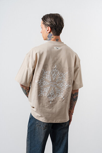 Respire Erkek Itsbyzey Nakışlı Oversize T-Shirt Bej