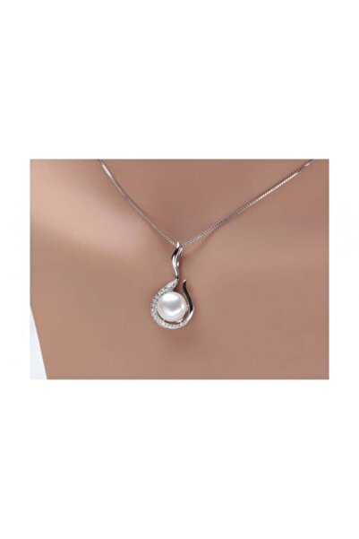 Generic Water Drop Necklace in Sterling Silver and Natural Pearl with High-Qu...