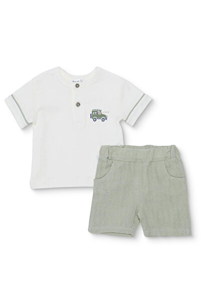 Bebetto Erkek Bebek Tişört-Şort Araba Baskılı Düğmeli Bisiklet Yaka Kısa Kol ...