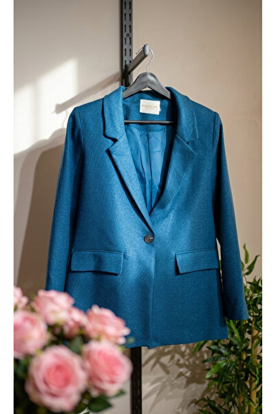 SONGÜLBERİK Women's Blue Single Button Classic Blazer Jacket