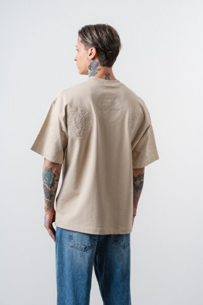 Respire Muška rozeta sa vezom detaljna Oversize kroj T-shirt bež