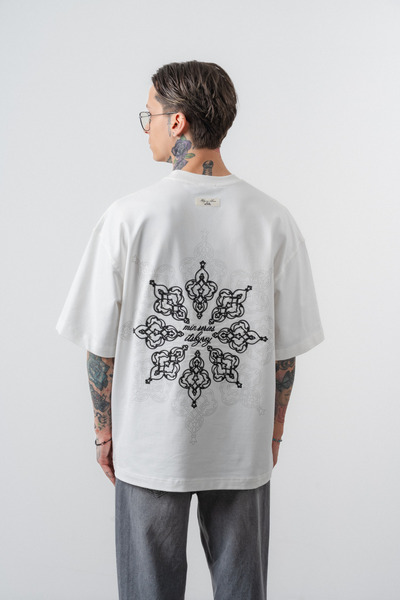 Respire Broderie Itsbyzey pentru bărbați supradimensionat tricou Alb