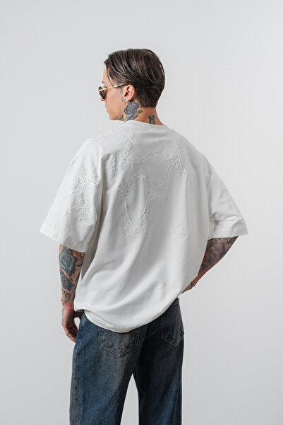 Respire Seria Minimalism pentru bărbați, brodat, supradimensionat d tricou Alb