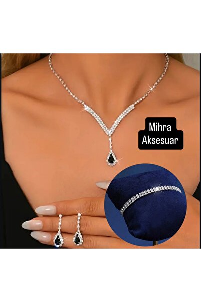 Mihra Aksesuar Black Drop Stone Hürrem Sultan Jewelry Set Gift Jewelry