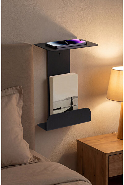 Işıl Concept Metal Wall Shelf, Bookshelf and Phone Stand, Wall Mounted Nights...