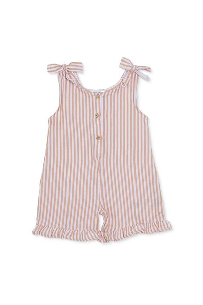 ebebek Hello Baby HelloBaby Kız Bebek Kısa Tulum Çizgili Düğmeli Bisiklet Yak...