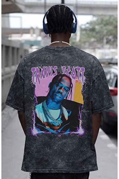 SEVBANO Μπλουζάκι Travis Scott Rapper Singer με στάμπα στην πλάτη, Unisex Ove...