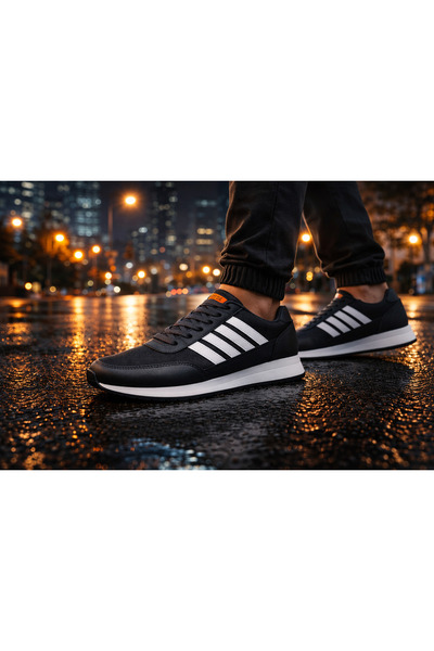 NeoStep Unisex Black and White Breathable Lace-Up Sneakers