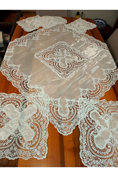 yörük tuhafiye Living Room Set Tablecloth Table Runner Set, Cream Color Slubb...