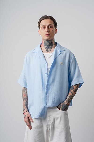 Respire Cămașă pentru bărbați cu mânecă scurtă brodata R, muselină supradimen...