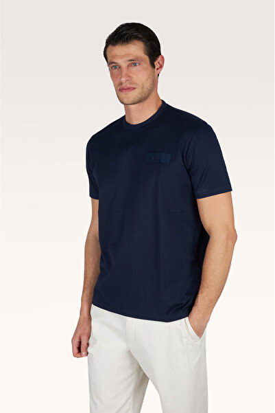 PAUL&SHARK تي شيرت رجالي بأكمام قصيرة وياقة دائرية وقصة مريحة باللون الأزرق ا...