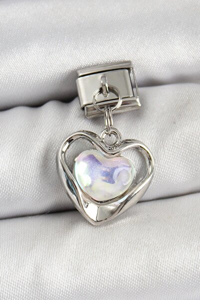 Inure Jewelry 316L Steel Dangle Zircon Stone Heart Model Silver Color Nominat...