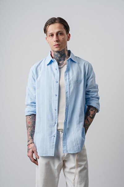 Respire Muška košulja sa vezom, dugih rukava, od muslina Oversize kroj u bebi...