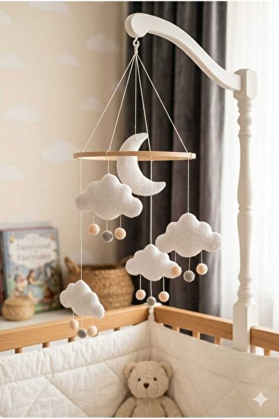 FN Ay Yıldız Temalı Keçe Bebek Beşik Dönencesi Beşik Süsü Montessori