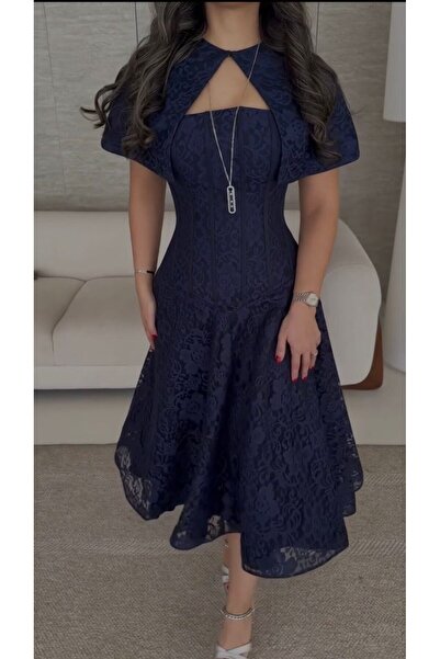 SAHRA-TALA navy blue lace dress