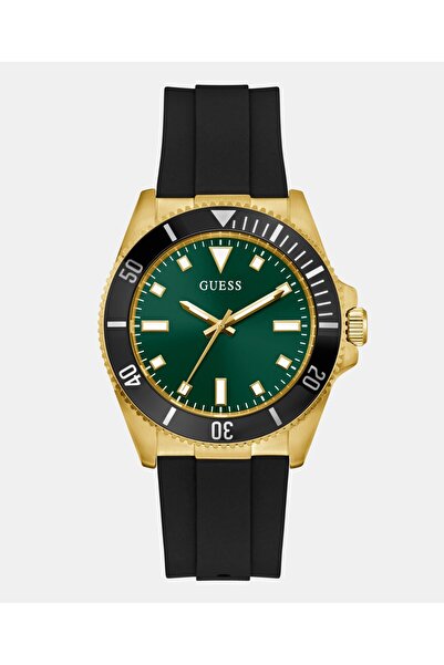 Guess Mens Black Gold Tone Analog Watch