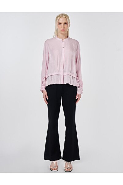 Kayra Hakim Yaka Modal Blouse Powder