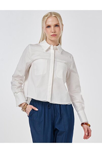 KYR Striped Eyelet Embroidery and Cotton Piece Blouses in Ecru