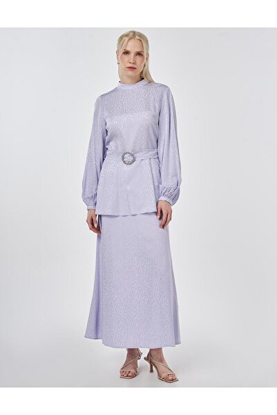 Kayra Jakarlı Etekli Takım Açık Lila