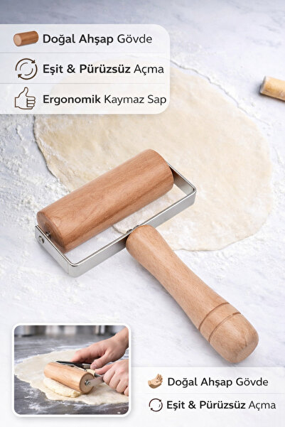 Hane Dostu Ahşap Hamur Açma Rulosu Ergonomik Saplı Paslanmaz Çelik Merdane Pi...