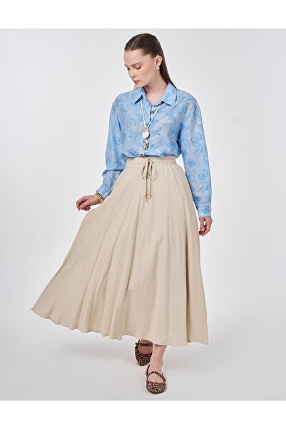 Kayra High Waist Ribbed Skirt Stone