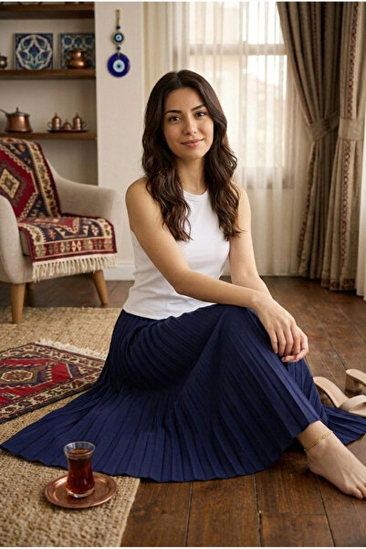 Alfanora Women's 90 cm Satin Fabric Pleated Midi Skirt Stylish and Elegant De...