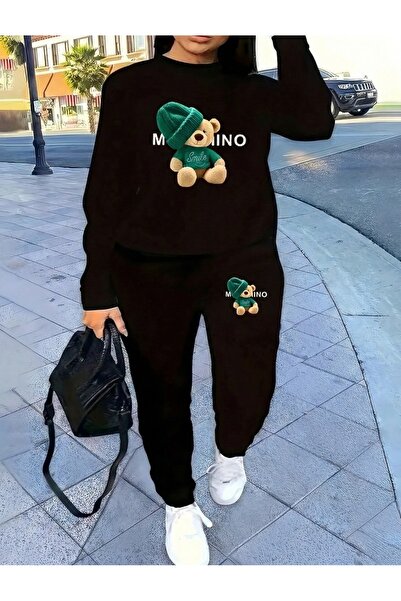 Marco Fresco Blue Hat Smile Bear Patterned Print Top and Bottom Tracksuit Set