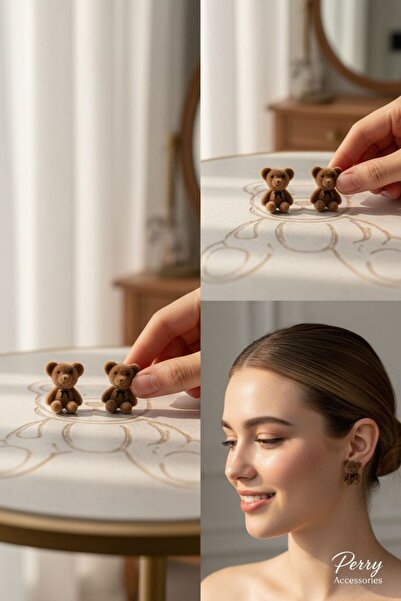Perry Accesories Brown Teddy Bear Plush Earrings Tiny Teddy Bear Earrings Bro...