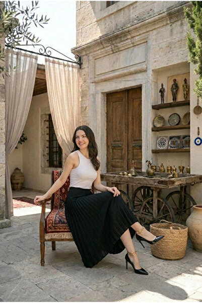 Alfanora Women's 90 cm Satin Fabric Pleated Midi Skirt Stylish and Elegant De...