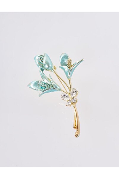 Kayra Üçlü Çiçek Figürlü Broş Gold