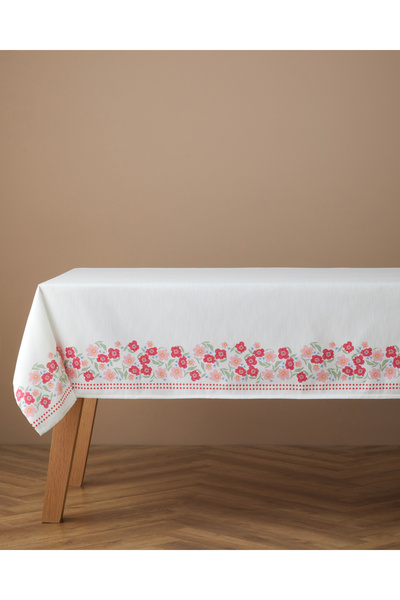English Home Bright Bloom Polyester Masa Örtüsü 150x200 cm Beyaz - Pembe