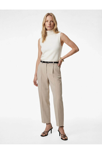 Koton Pachet de curea pantaloni de damă din material textil Carrot Mink 6SAK4...