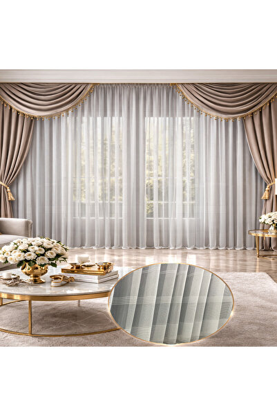 HANEDİZAYN LİNDA SIRALI MODEL TÜL PERDE ÜTÜ İSTEMEZ 1/3 SIK PİLE KALİTELİ DİK...